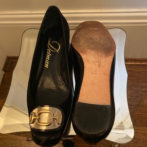 Delman Black Gold Buckle Flats Size 6.5 - Picture 2 of 7